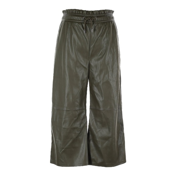 Suncoo Paris Pantalon Jimbo T4 XL Faux Leather Wide Leg Cropped Pants NWT Green - Picture 1 of 10
